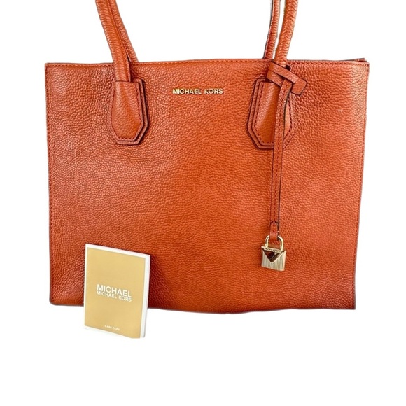 NWT Michael Kors Mercer Large Leather Orange - Picture 2 of 10